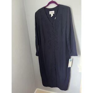 S.L. Fashions Women's Vintage Mid Or Maxi Dress Button‎ Up Navy Blue Size 16 NWT
